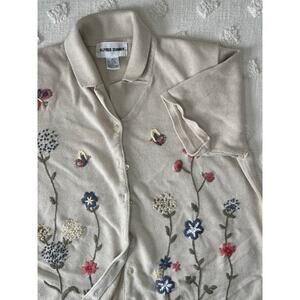 Vintage 90s Embroidered Floral Short Sleeve Cardigan Grandma Cottage Boho Garden
